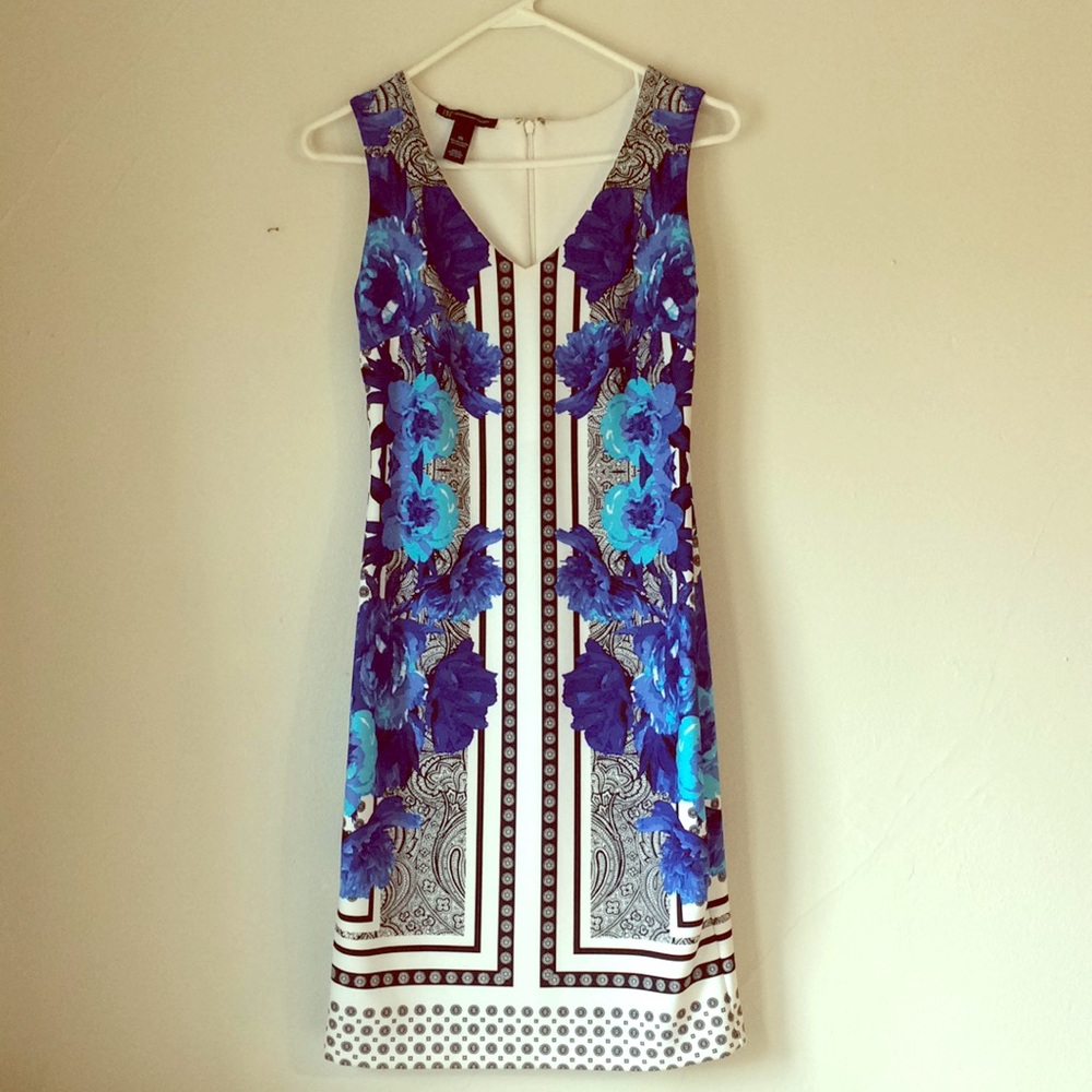 INC Blue/White Stretch Floral Sheath Dress XS